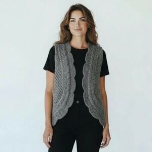 Sasso + Smyth Elegant Gray Women's Cable‎ Knit Vest